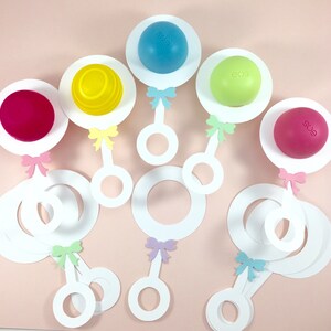 EOS white baby shower lip balm holders set of 12 rattle choose your bow color,EOS party favor,Lip balm party favor,EOS lip balm holder