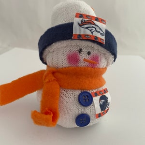 Denver Broncos,Denver Broncos gift,Denver Broncos collectible,Denver Bronco accessory,Denver Broncos snowman,Denver Broncos fan,sock snowman image 3