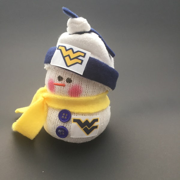 West Virginia,West Virginia Mountaineers snowman,Mountaineers fan gift,Gift for Mountaineers fan,sock snowman,WV University,sports snowman