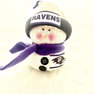 Baltimore Ravens,Sock Snowman,Baltimore,Ravens,Gift for Ravens fan,NFL Ravens,Baltimore Ravens clothing,Ravens collectible,Ravens accessory