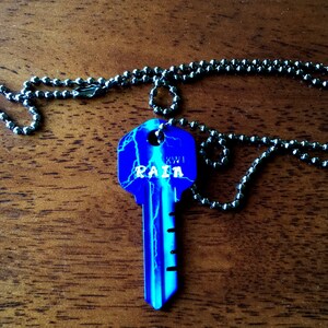 Pay it Forward by Giving a LIGHTNING DESIGN KEY Necklace~  Personalized Hand Stamped Cut Key.