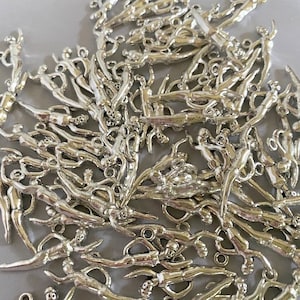 Antique Silver Plated Swimmer Charm Pendant, Handmade Jewelry Supply, Hand Craft Supplies, Swim Team, Swimming Sports Charm Pendant