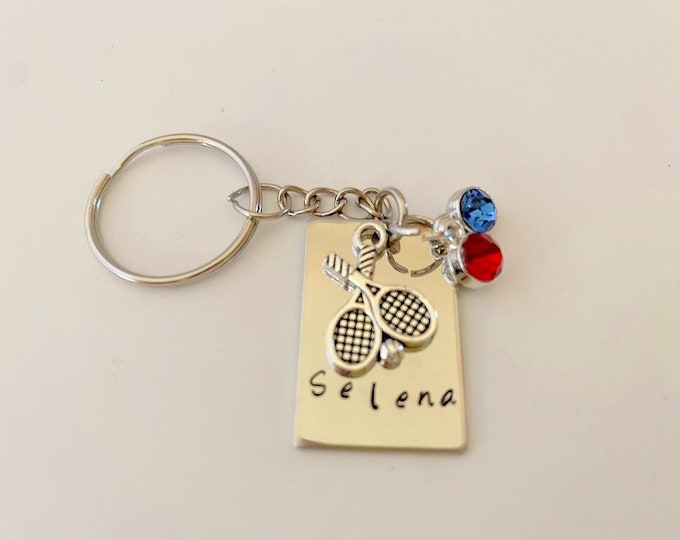 TENNIS Keychain,  Personalize, Player NAME, School Colors, TENNIS Team Gift, Coach Gift, Gift for boyfriend, gift for girlfriend