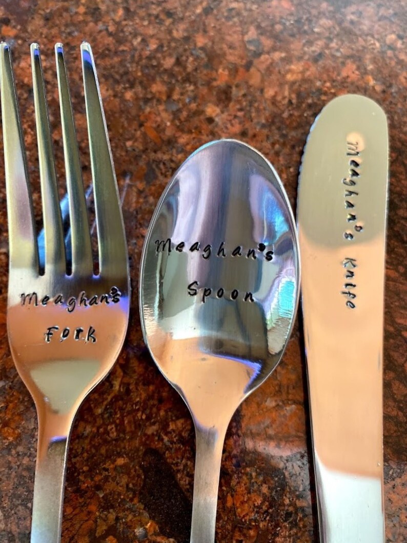 Personalized Hand Stamped NAME Spoon Fork or Knife NEW Etsy