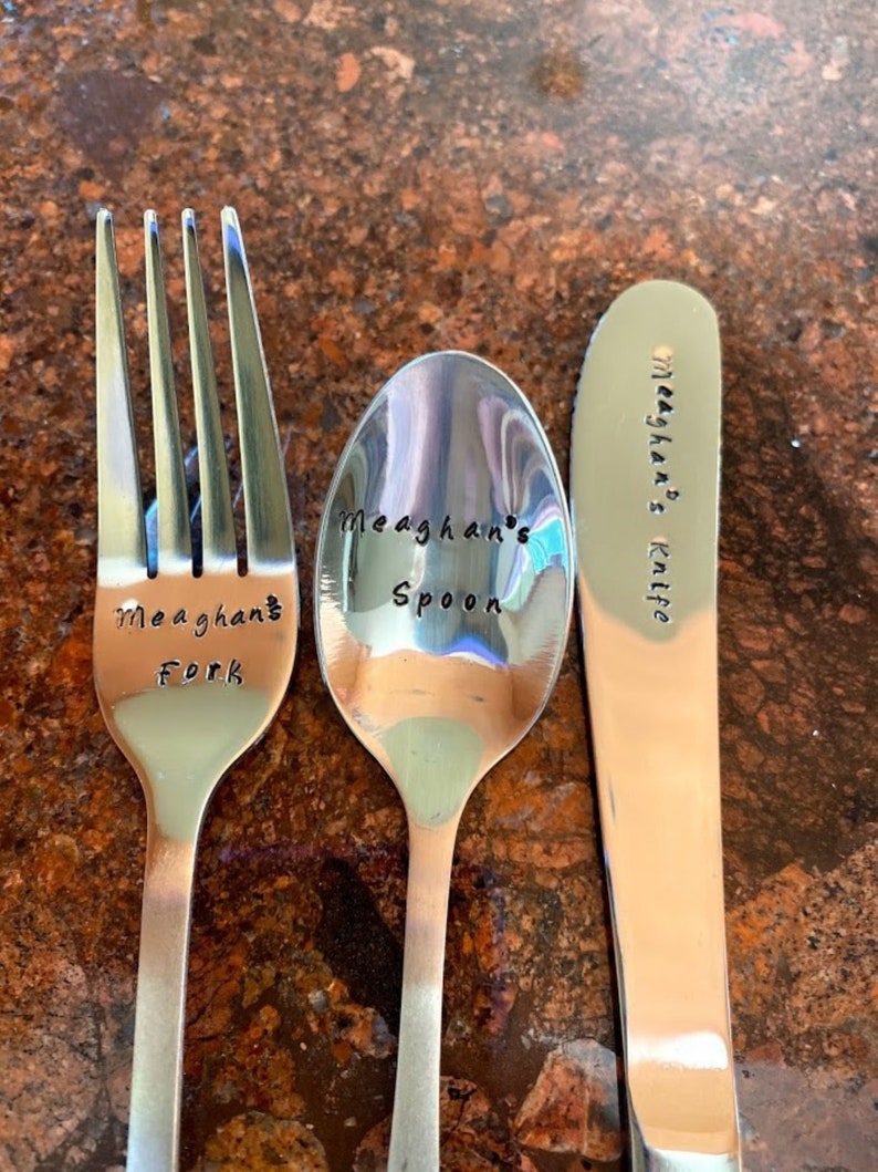 Personalized Hand Stamped NAME Spoon Fork or Knife NEW Etsy