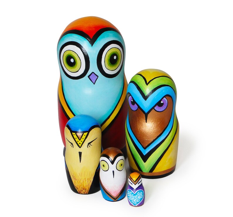 Owl Family Nesting Dolls 5 pcs Etsy