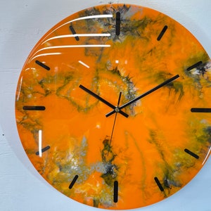 40cm bruciato arancione avorio grigio e nero astratto moderno orologio da parete in resina, orologio da parete insolito, arredamento da parete moderno, orologi da parete unici.