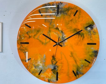 40cm Burnt Orange Ivory Grey and Black Abstract Modern Resin Wall Clock, Unusual Wall Clock, Modern Wall Decor, Unique Wall Clocks.