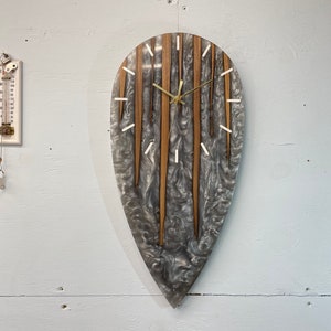 Black Walnut and Silver Pearlescent Resin Wall Clock, Unusual Wall Clock, Wooden Wall Clock, Modern Wall Clock, Wood Clocks