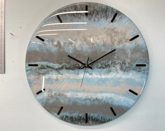 50cm Large Metallic Blue Grey Black and White Modern Resin Wall Clock, Unusual Wall Clock, Modern Wall Clock, Abstract Resin Wall Clock