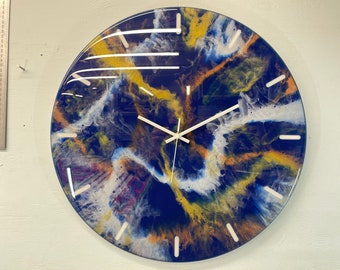 50cm Large Navy Blue Gold and White Modern Resin Wall Clock, Unusual Wall Clock, Modern Wall Clock, Abstract Resin Wall Clock