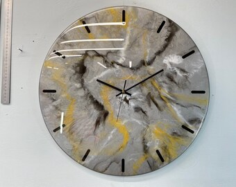 50cm Large Silver Gold and Black Modern Resin Wall Clock, Unusual Wall Clock, Modern Wall Clock, Abstract Resin Wall Clock