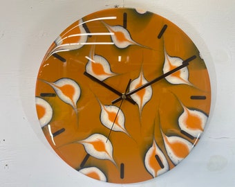 33cm Burnt Orange Blue and Ivory Abstract Modern Resin Wall Clock, Unusual Wall Clock, Modern Wall Decor, Unique Wall Clocks.