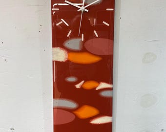 Narrow  Brown Orange and Grey Abstract Resin Wall Clock, Long Modern Wall Clock, Unusual Wall Clock, Modern Home Decor,