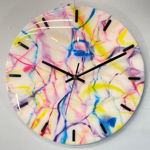 33cm Colourful Resin Wall Clock, Unusual Wall Clock, Modern Wall Clock, Abstract Resin Wall Clock