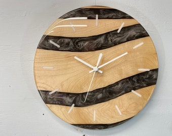 Maple Wood and Platinum Resin Wall Clock,, Modern Wall Clock, Abstract Wall Clock, Unusual Wall Clocks uk