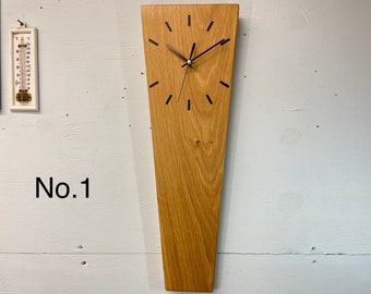 English Oak Long Narrow Modern Wooden Wall Clock, Wood Clock UK, Rectangular Wall Clock, Slim Wall Clock.