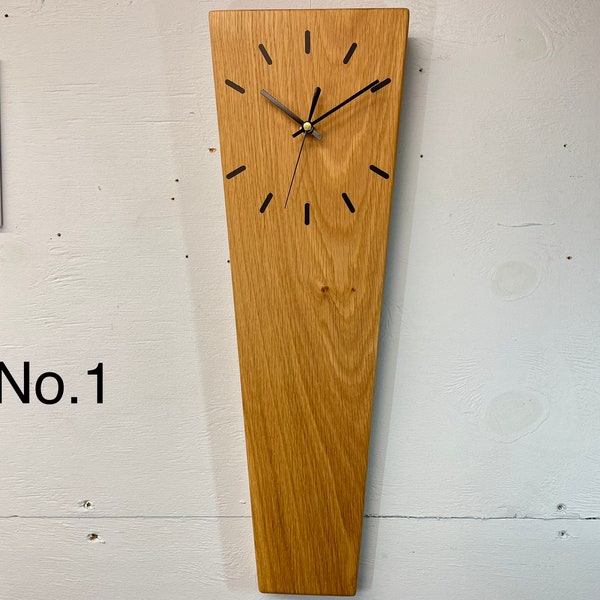 English Oak Long Narrow Modern Wooden Wall Clock, Wood Clock UK, Rectangular Wall Clock, Slim Wall Clock.