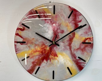 33cm Plata metálica granate y oro Abstracto Reloj de pared de resina moderna, Reloj de pared inusual, Reloj de pared moderno, Reloj de pared de resina abstracta