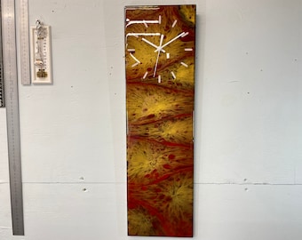 Red and Gold Abstract Resin Wall Clock, Long Modern Wall Clock, Unusual Wall Clock, Modern Home Decor, Luxury Clocks,