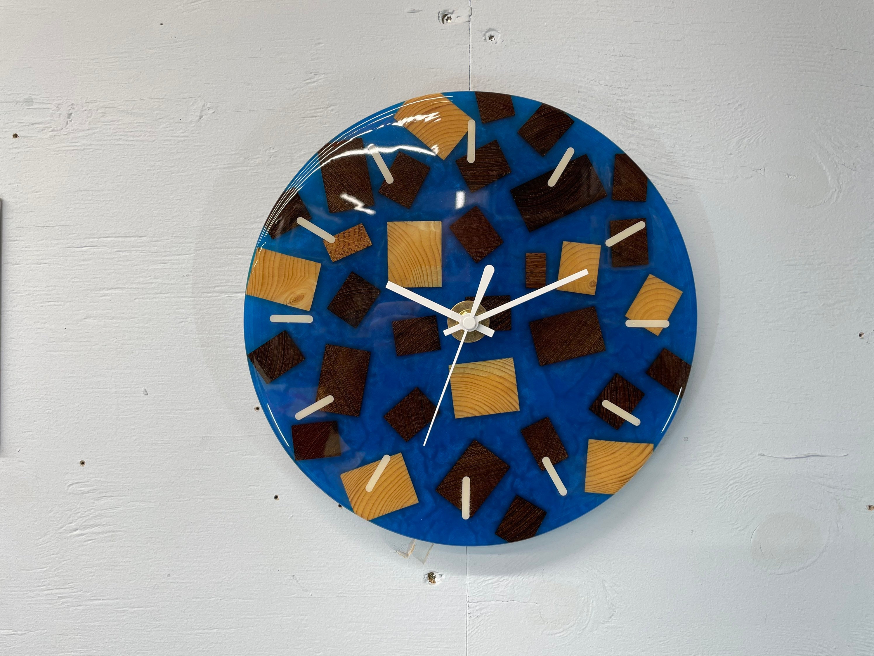 Blue resin and end grain wood clock wooden clock unusual Etsy