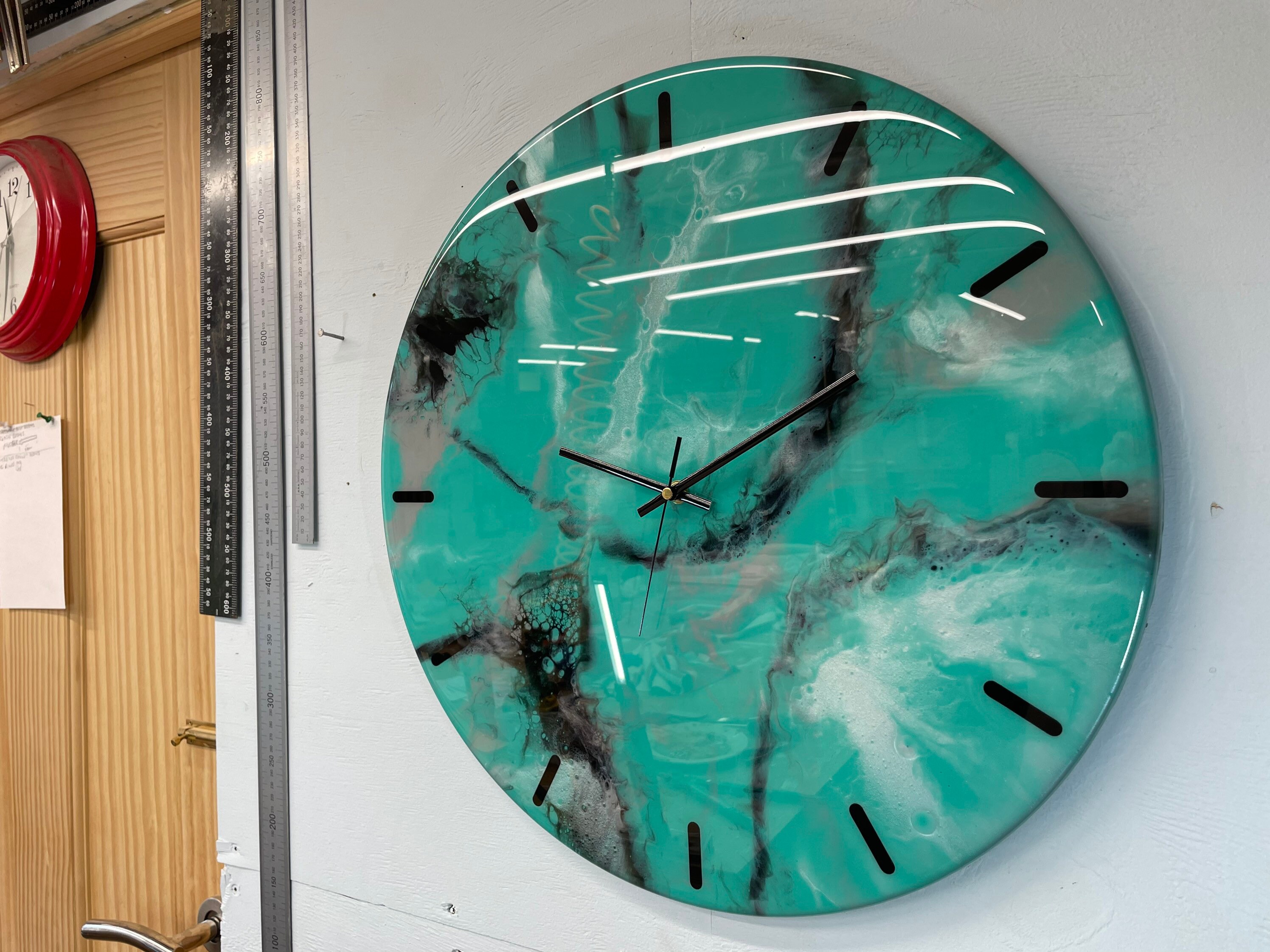 50cm Large Teal Black White and Grey Modern Resin Wall Clock Etsy