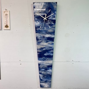 70cm Long Narrow Navy Blue Grey and White Abstract Resin Wall Clock, Modern Wall Clock, Unusual Wall Clock, Modern Home Decor,