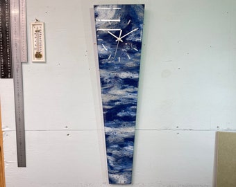 70cm Long Narrow Navy Blue Grey and White Abstract Resin Wall Clock, Modern Wall Clock, Unusual Wall Clock, Modern Home Decor,