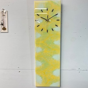 Yellow and Green Abstract Resin Wall Clock, Long Modern Wall Clock, Unusual Wall Clock, Modern Home Decor, Luxury Clocks,