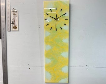 Yellow and Green Abstract Resin Wall Clock, Long Modern Wall Clock, Unusual Wall Clock, Modern Home Decor, Luxury Clocks,