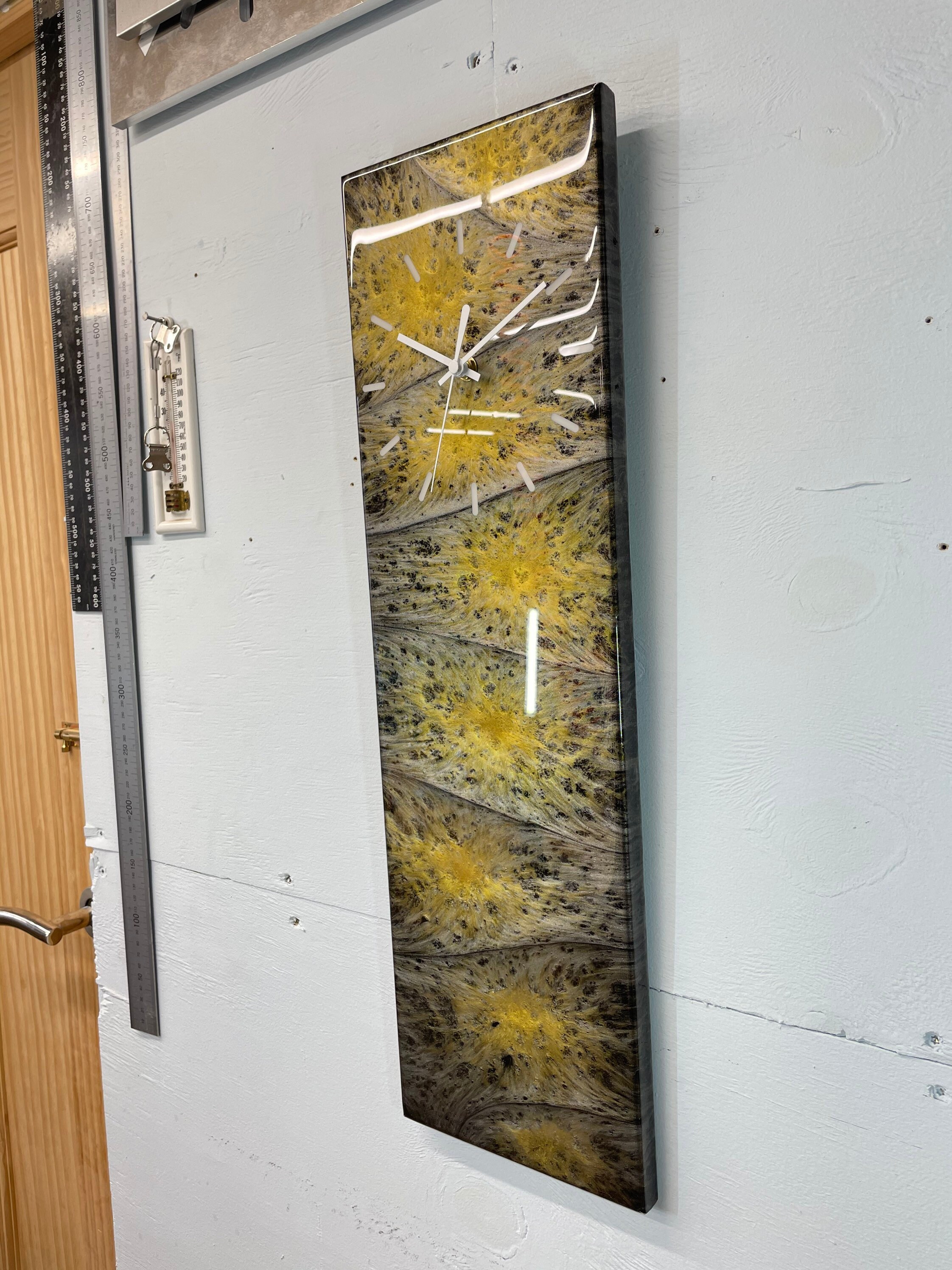 Black Silver and Gold Abstract Resin Wall Clock Long Modern Etsy