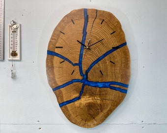 Chunky English Oak Wooden Wall Clock, Unusual Wall Clock, Farmhouse Style Wall Clock, Rustic Wood Wall Clock.