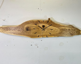 English Oak Live Edge Wall Clock, Farmhouse Style Wooden Clock (70cm Wide)