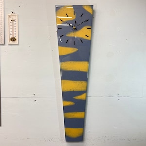 70cm Long Narrow Blue Grey and Pale Orange Abstract Resin Wall Clock, Modern Wall Clock, Unusual Wall Clock, Modern Home Decor,