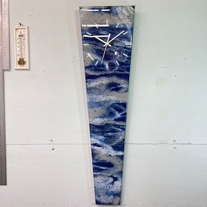 70cm Long Narrow Navy Blue Grey and White Abstract Resin Wall Clock, Modern Wall Clock, Unusual Wall Clock, Modern Home Decor,