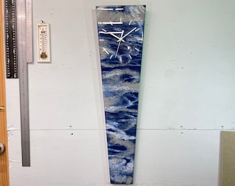 70cm Long Narrow Navy Blue Grey and White Abstract Resin Wall Clock, Modern Wall Clock, Unusual Wall Clock, Modern Home Decor,