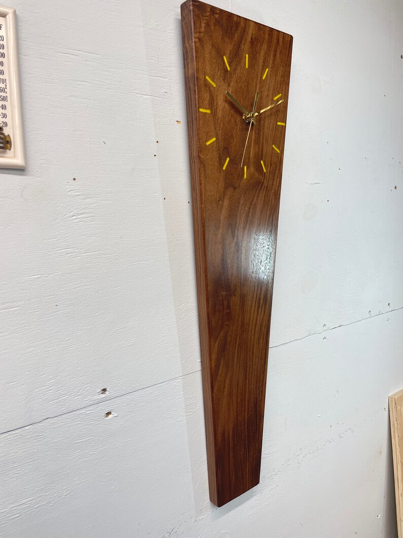 Long Narrow Modern Wooden Wall Clock Dark Wood Clock UK Etsy