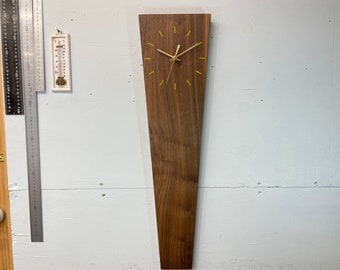 Long Narrow Modern Wooden Wall Clock, Dark Wood Clock UK, Rectangular Wall Clock, Slim Wall Clock.