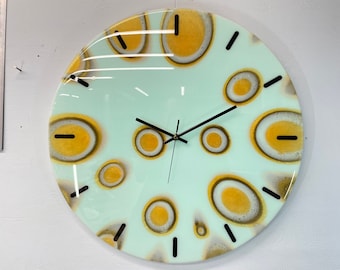 50cm Large Pale Green and Gold Modern Resin Wall Clock, Unusual Wall Clock, Modern Wall Clock, Abstract Resin Wall Clock