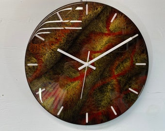 Reloj de pared de resina moderna abstracto abstracto de 33 cm de oro negro y granate, reloj de pared inusual, decoración de pared moderna, relojes de pared únicos.