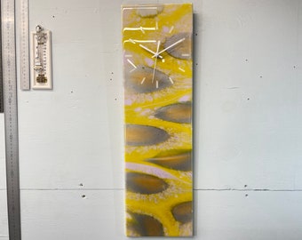 Yellow and Silver Abstract Resin Wall Clock, Long Modern Wall Clock, Unusual Wall Clock, Modern Home Decor, Luxury Clocks,