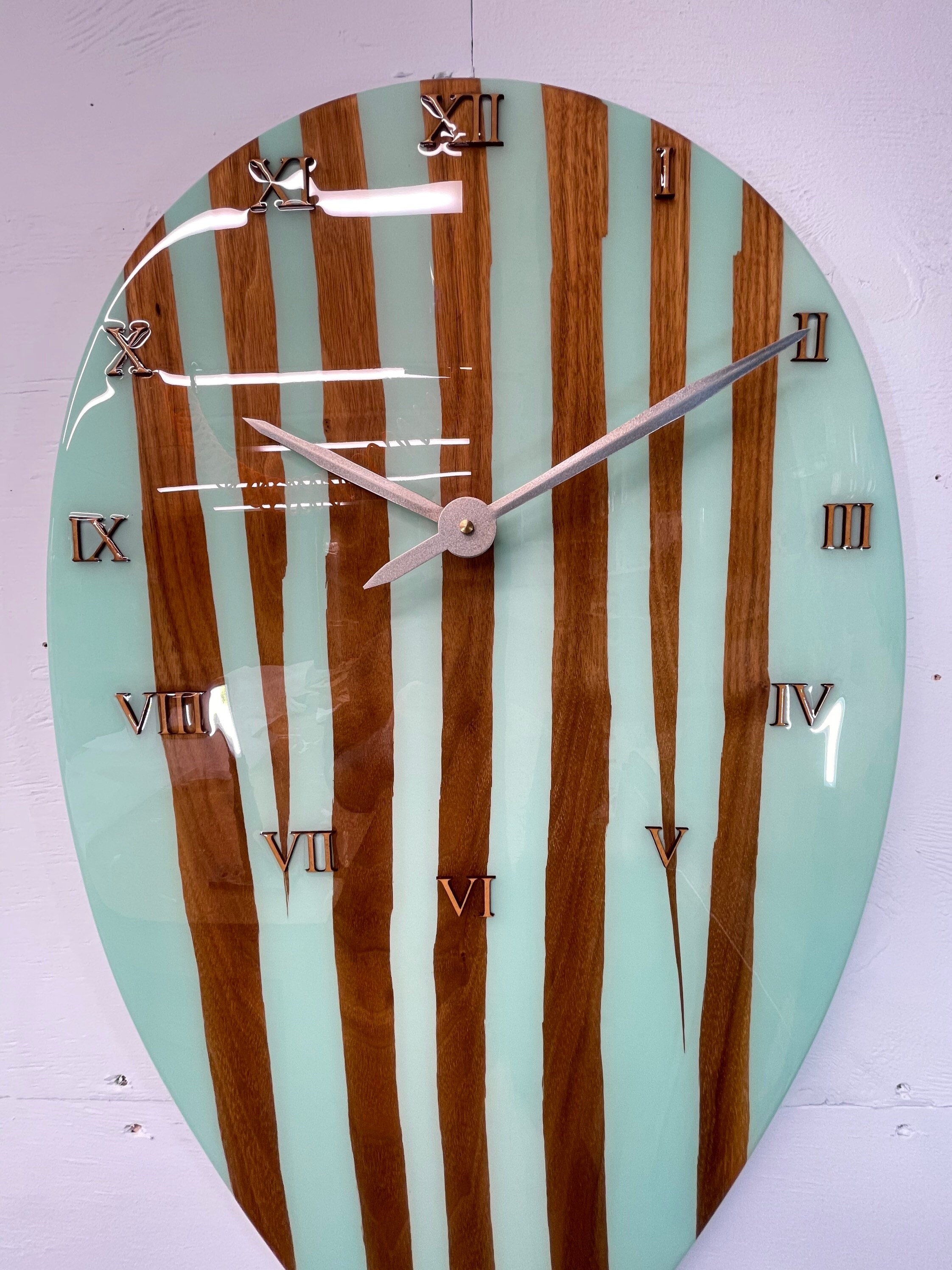 Large Modern Wall Clock Black Walnut and Mint Green Resin Etsy UK