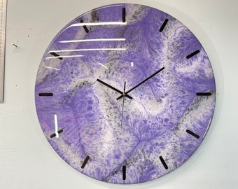 50cm Large Purple Grey and White Modern Resin Wall Clock, Unusual Wall Clock, Modern Wall Clock, Abstract Resin Wall Clock