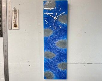 Sapphire Blue and Silver Abstract Resin Wall Clock, Long Modern Wall Clock, Unusual Wall Clock, Modern Home Decor, Luxury Clocks,