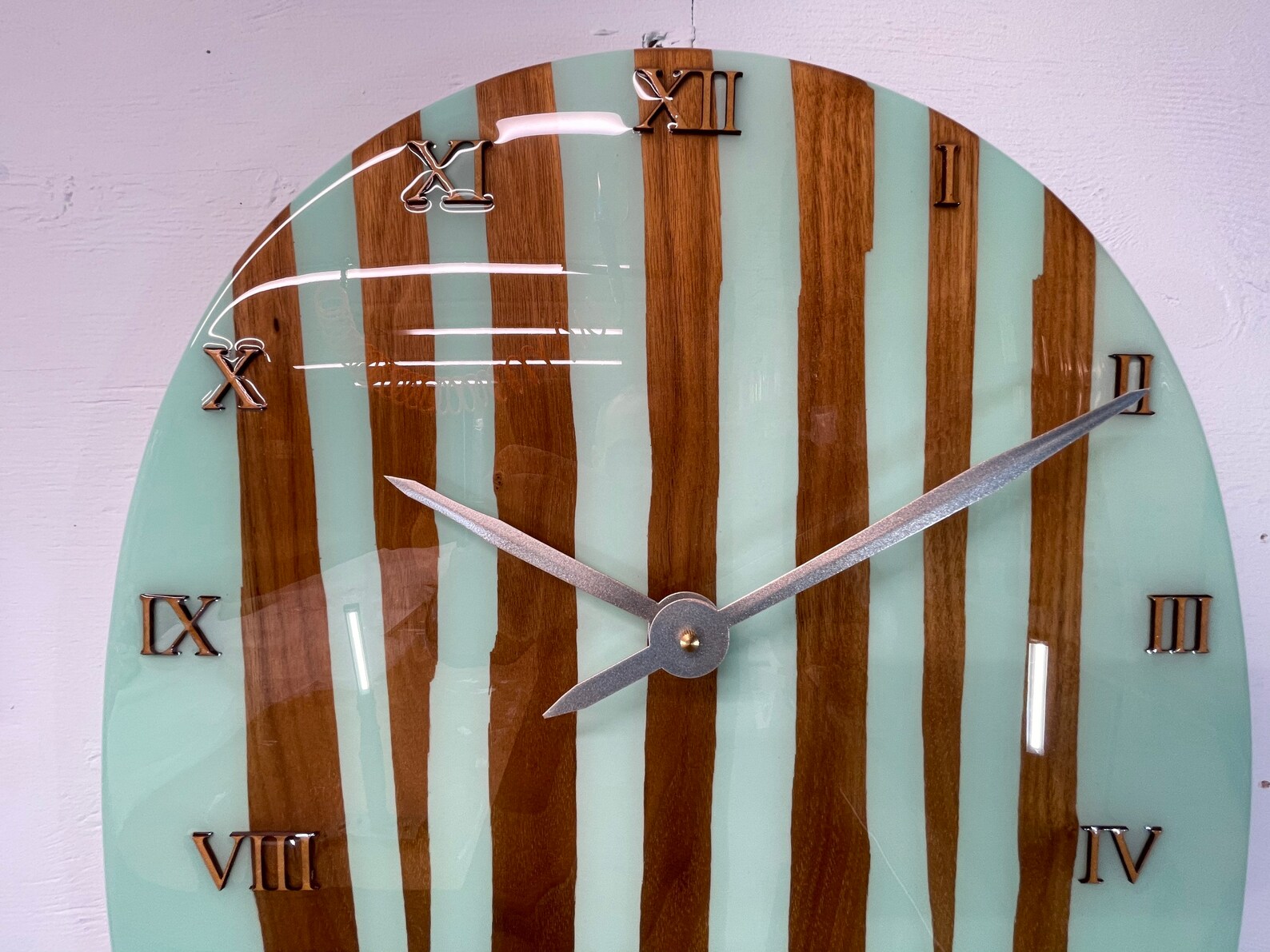 Large Modern Wall Clock Black Walnut and Mint Green Resin Etsy UK
