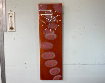 Dark Red and Rose Gold Abstract Resin Wall Clock, Long Modern Wall Clock, Unusual Wall Clock, Modern Home Decor, Luxury Clocks,