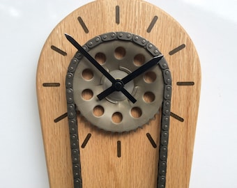 Steampunk clock, industrial clock , Farmhouse Wall Clock, Unusual Wooden Wall Clock, Mountain bike Clock, Car parts wall clock