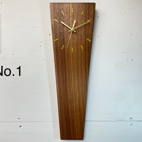 Black Walnut Long Narrow Modern Wooden Wall Clock, Dark Wood Clock UK, Rectangular Wall Clock, Slim Wall Clock.