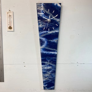 70cm Long Narrow Navy Blue Grey and White Abstract Resin Wall Clock, Modern Wall Clock, Unusual Wall Clock, Modern Home Decor,