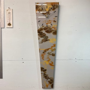 70cm Long Narrow Grey And Brown Abstract Resin Wall Clock, Modern Wall Clock, Unusual Wall Clock, Modern Home Decor,